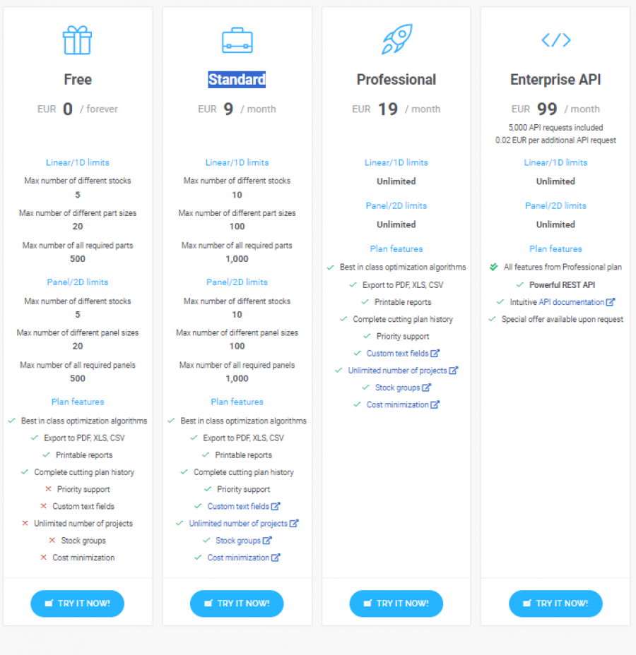 optiCutter Pricing Screenshot