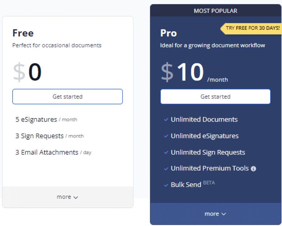 DocHub Pricing Screenshot