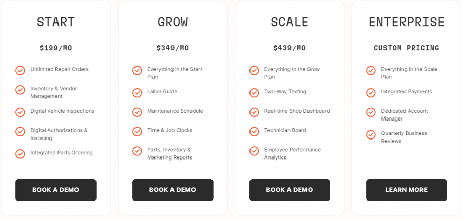 Tekmetric Pricing Screenshot