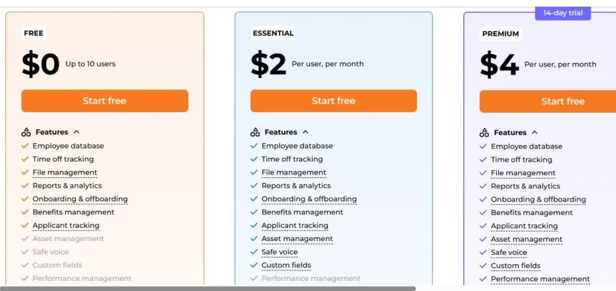 Talent Hr Pricing Screenshot