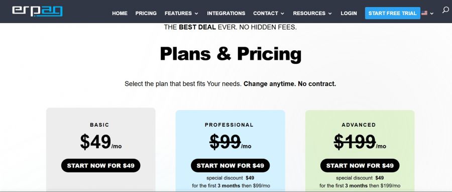 ERPAG Pricing Screenshot