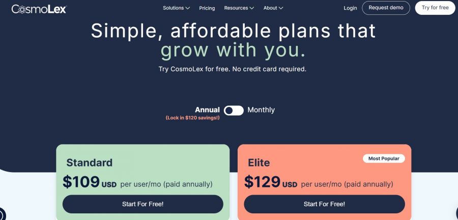CosmoLex Pricing Screenshot