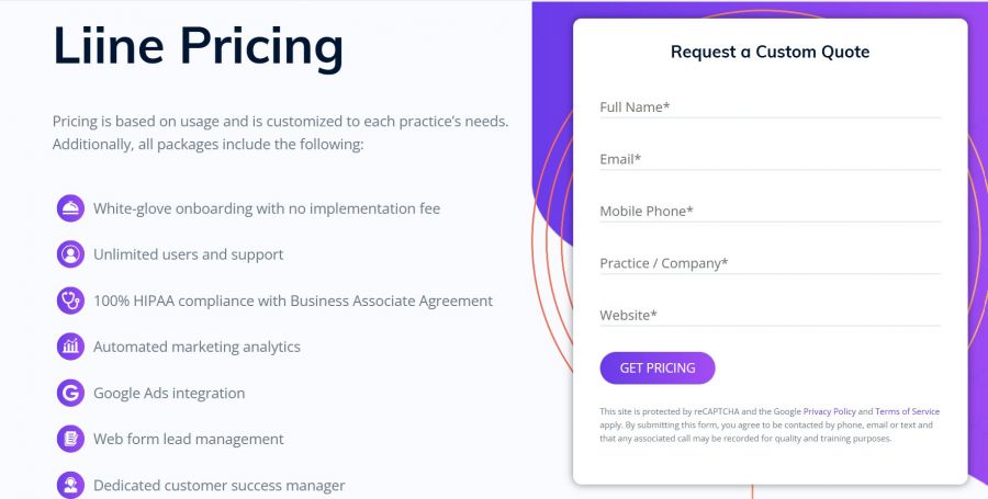 Liine Pricing Screenshot