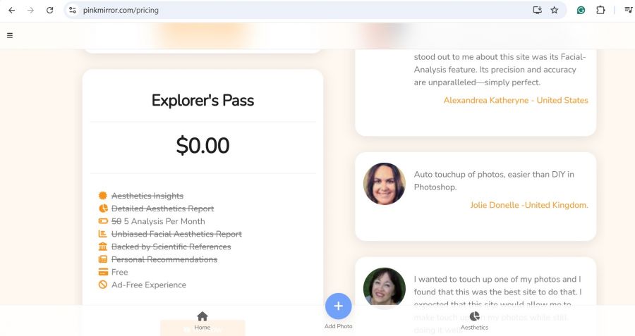 Pinkmirror Pricing Screenshot