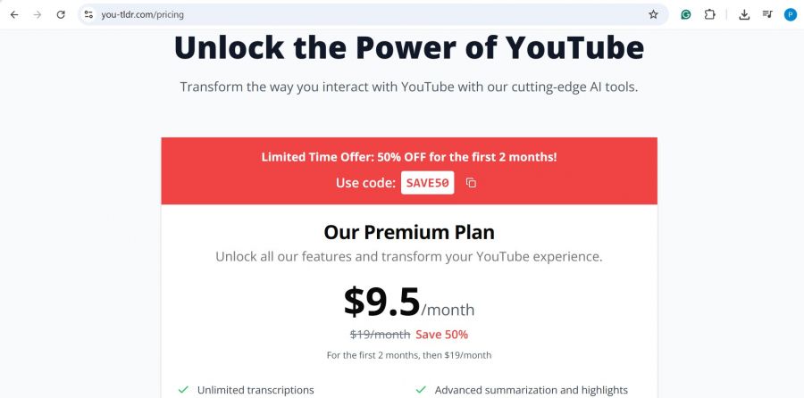 you-tldr Pricing Screenshot