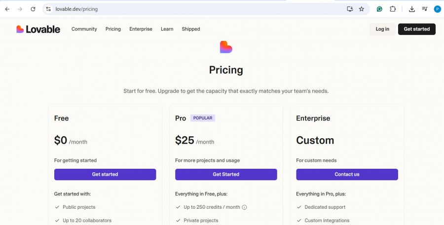 Lovable Ai Pricing Screenshot