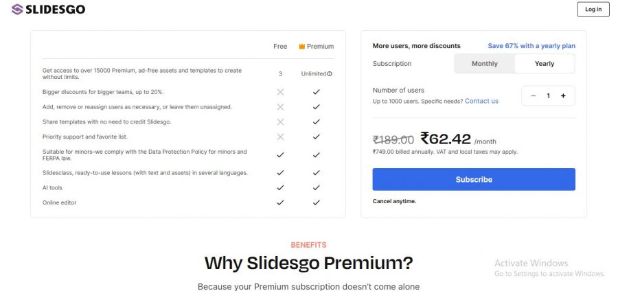 Slidesgo Pricing Screenshot