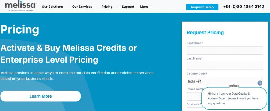Melissa Data Pricing Screenshot