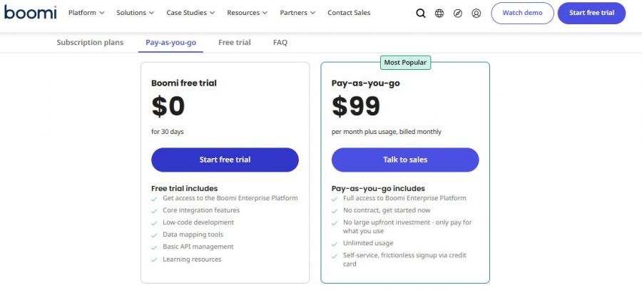 Boomi Pricing Screenshot