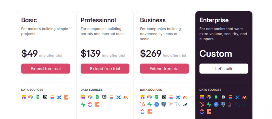 Softr Studio Pricing Screenshot