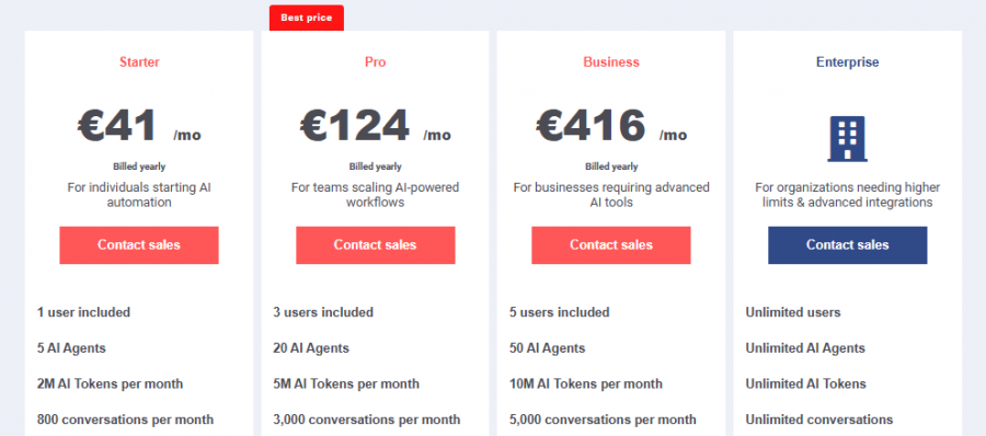 Tiledesk Pricing Screenshot