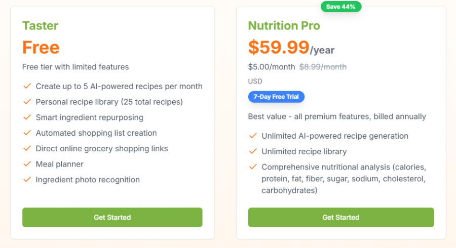 FoodiePrep Pricing Screenshot