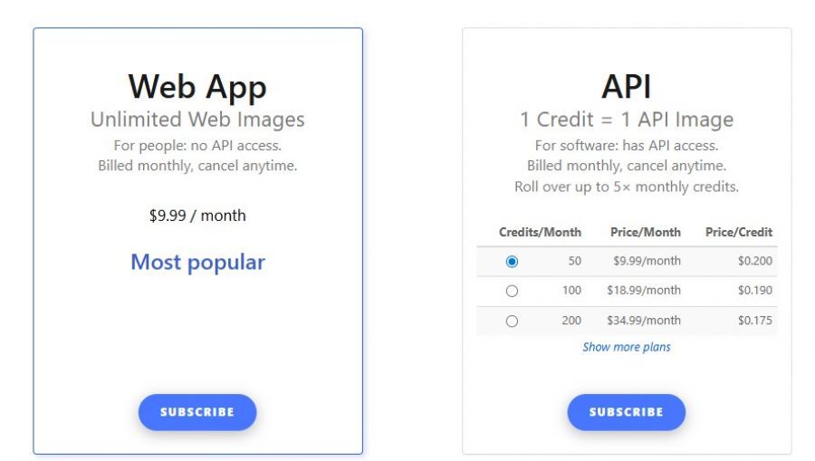 Vectorizer.ai Pricing Screenshot