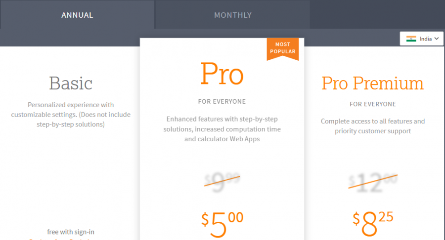 WolframAlpha Pricing Screenshot