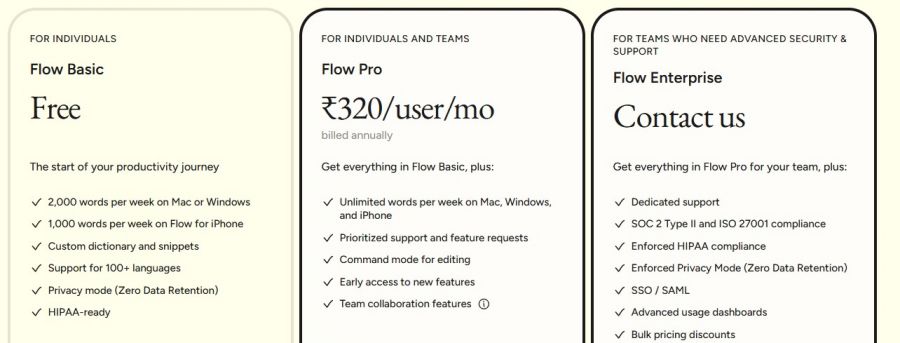 Wispr Flow Pricing Screenshot