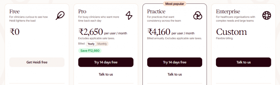 Heidi Pricing Screenshot