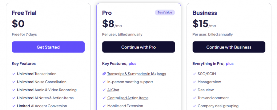 Krisp Pricing Screenshot