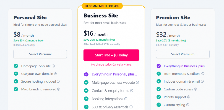 Mixo Pricing Screenshot