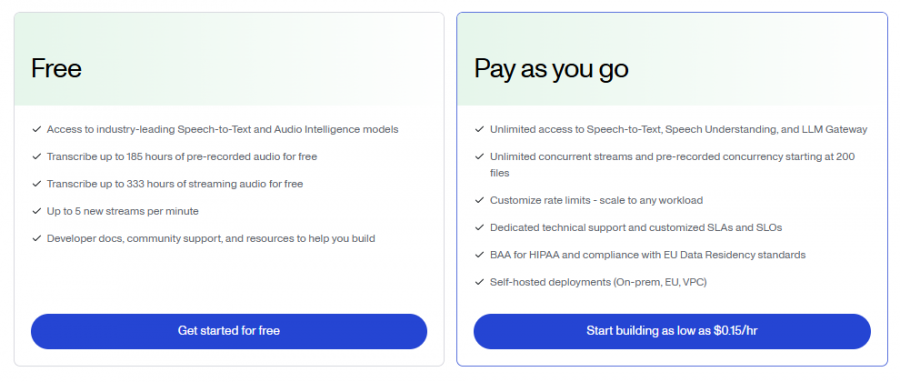 AssemblyAI Pricing Screenshot