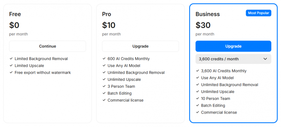 Pixelcut Pricing Screenshot