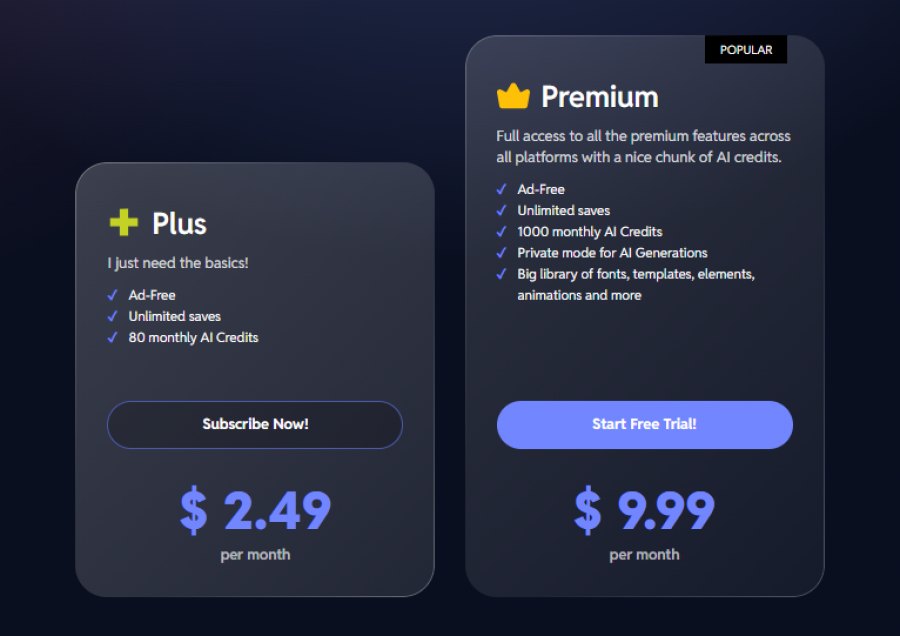 Pixlr: AI-Powered Editor Pricing Screenshot