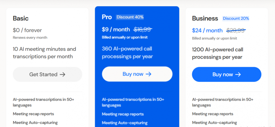 MinutesLink Pricing Screenshot