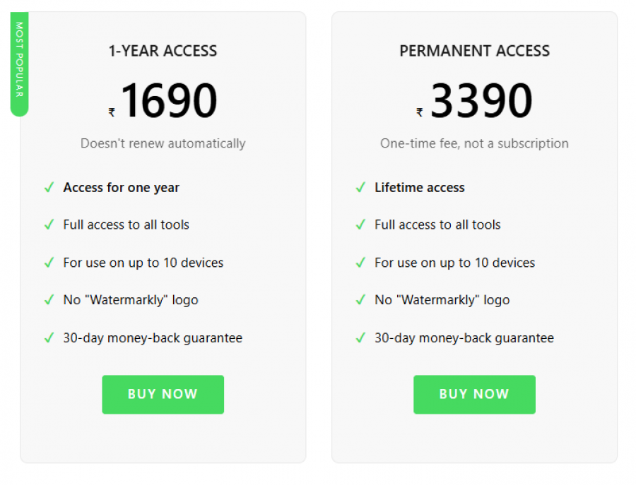 Watermarkly Pricing Screenshot