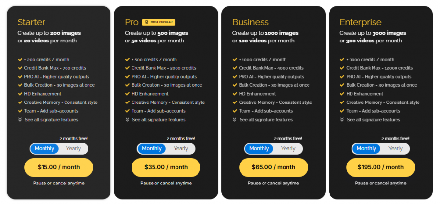 The New Black Pricing Screenshot