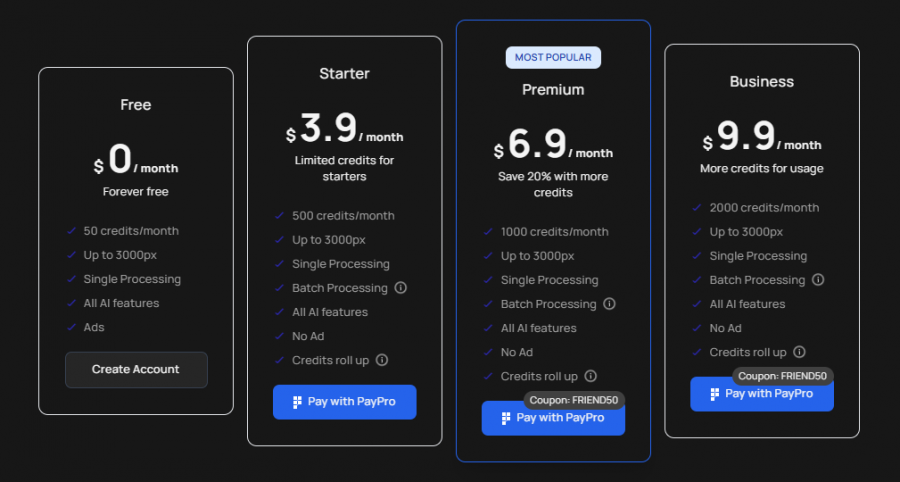 Imagecolorizer Pricing Screenshot