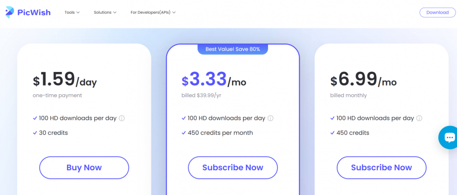 PicWish Pricing Screenshot