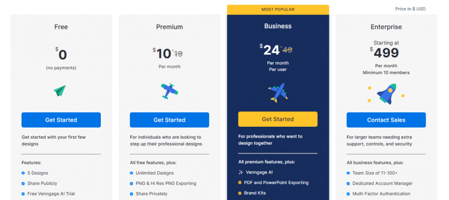 Venngage Pricing Screenshot