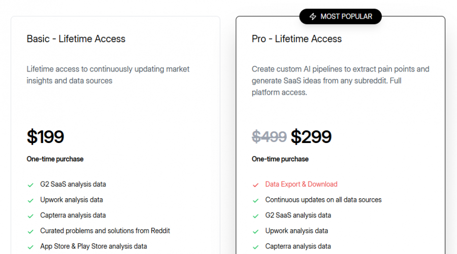 BigIdeasDB Pricing Screenshot