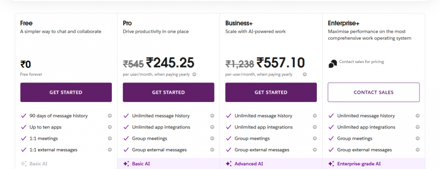 Huddles Pricing Screenshot