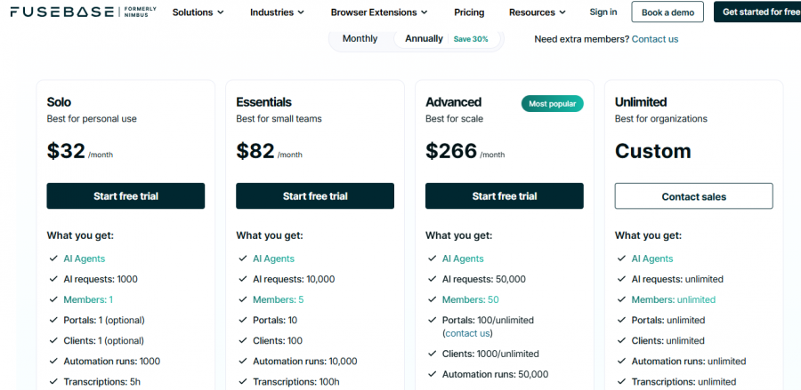 FuseBase AI Pricing Screenshot