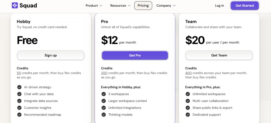 Squad AI Pricing Screenshot