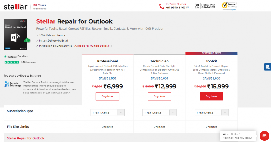 Stellar Repair for Outlook Pricing Screenshot