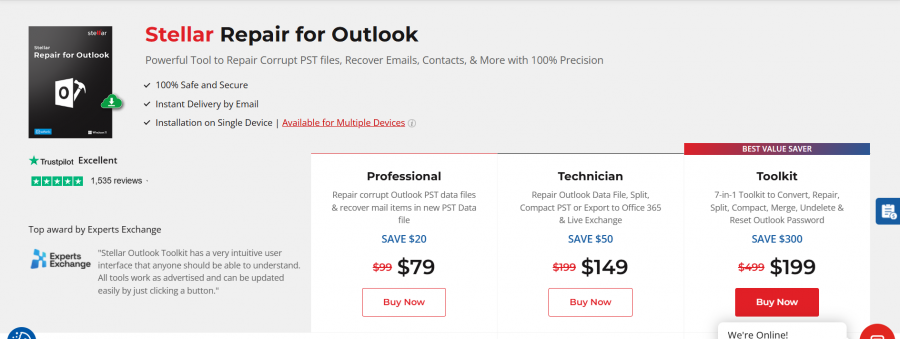 Stellar Repair for Outlook Pricing Screenshot