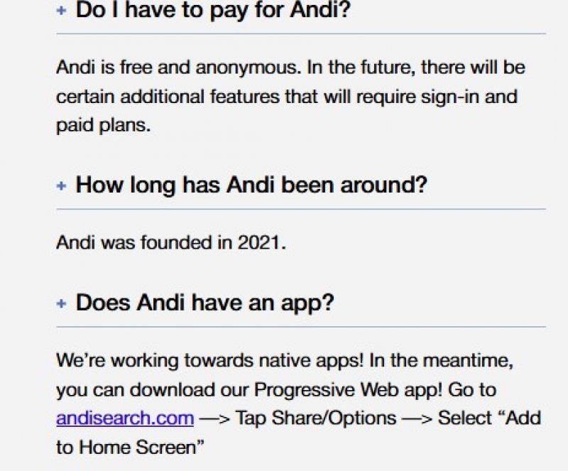 AndiSearch Pricing Screenshot