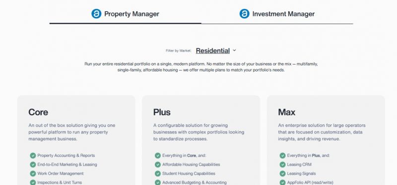 AppFolio Pricing Screenshot