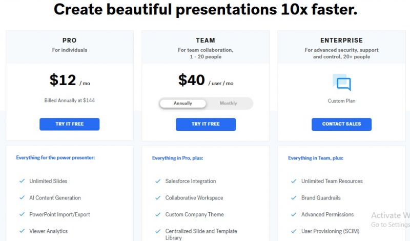 Beautiful.AI Pricing Screenshot