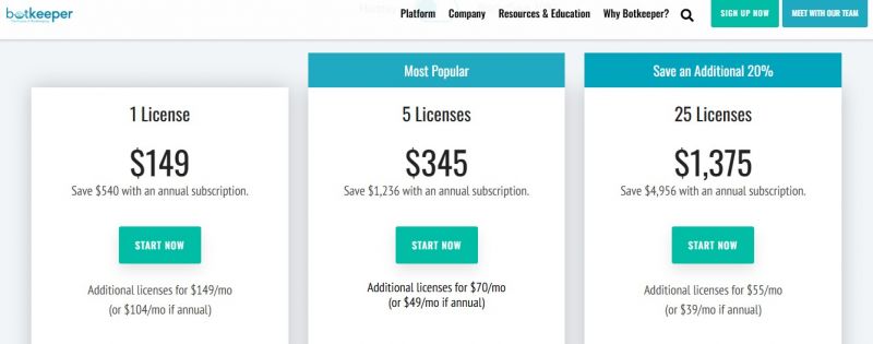 Botkeeper Pricing Screenshot