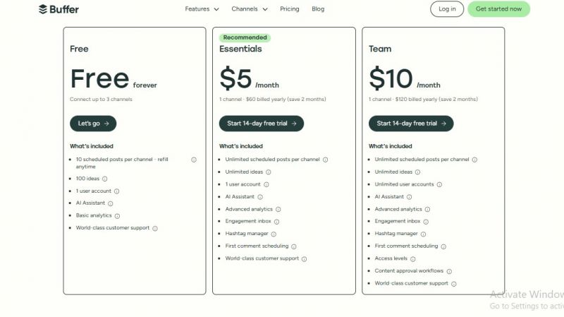 Buffer Pricing Screenshot