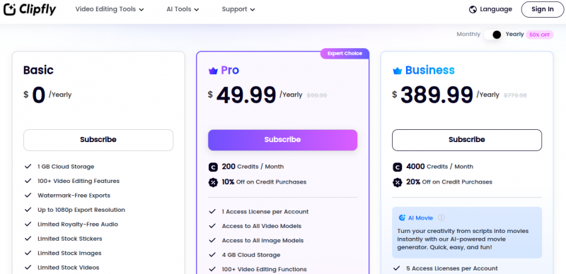 Clipfly AI Pricing Screenshot