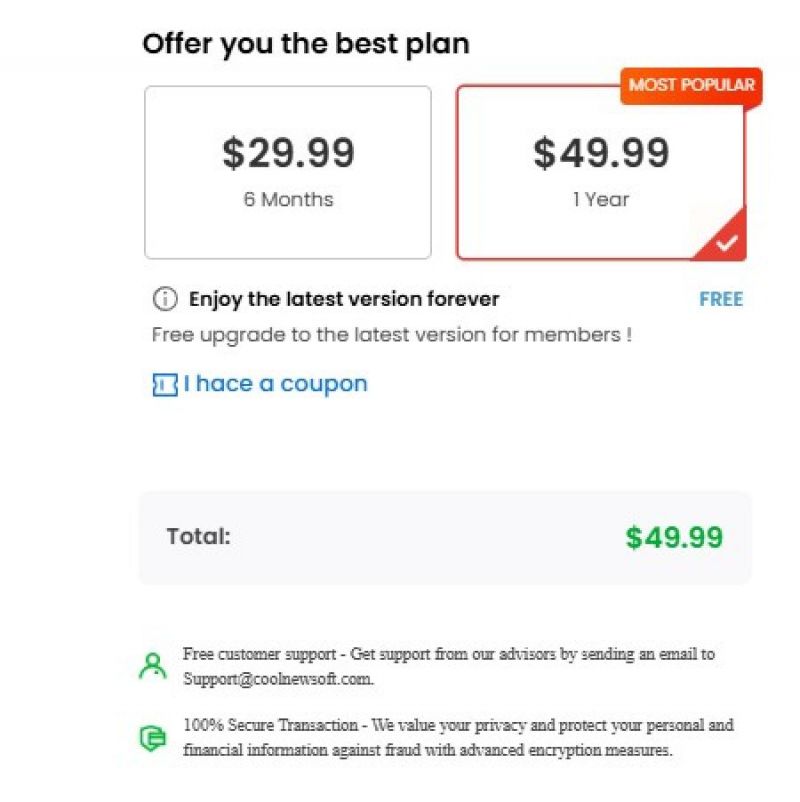 Coolnew PDF Pricing Screenshot