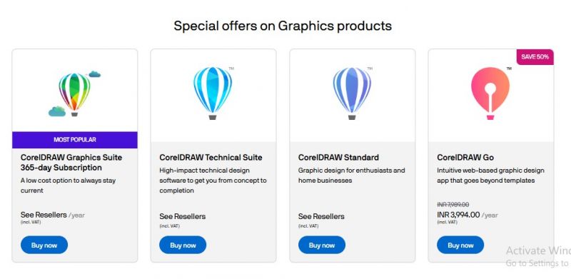 CorelDRAW Pricing Screenshot