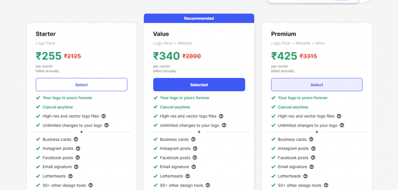 Design Pricing Screenshot