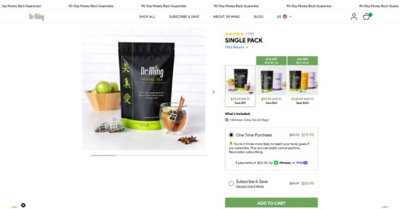 Dr. Ming Tea Pricing Screenshot