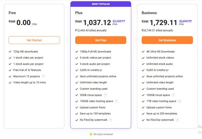 FlexClip Pricing Screenshot
