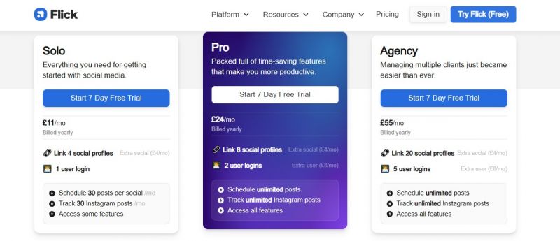 Flick Pricing Screenshot