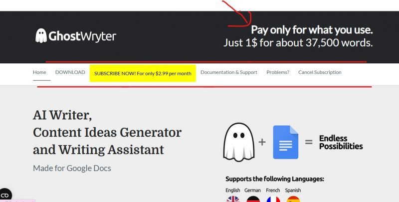 GhostWryter Pricing Screenshot
